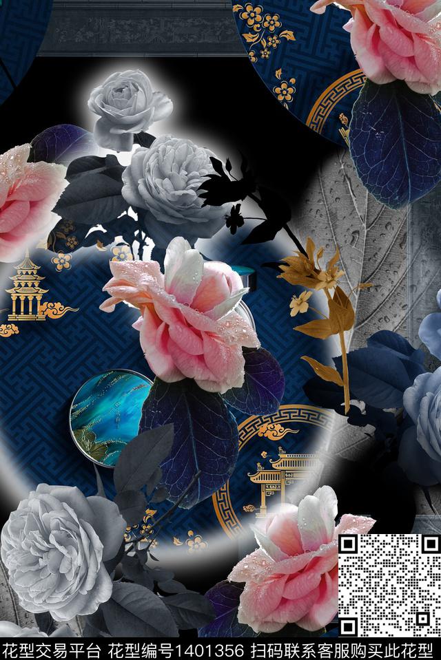 鸢尾花撞色民族花卉数码印花华亿平台下载（图片编号: 1401356） - 瓦栏（Walan）