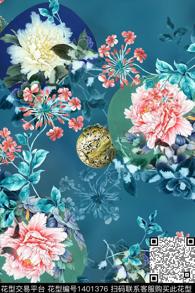 花卉香云纱真丝数码印花华亿平台下载（图片编号: 1401376） - 瓦栏（Walan）