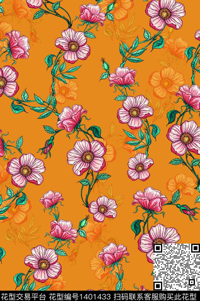 趋势华亿平台花卉大牌风数码印花华亿平台下载（图片编号: 1401433） - 瓦栏（Walan）