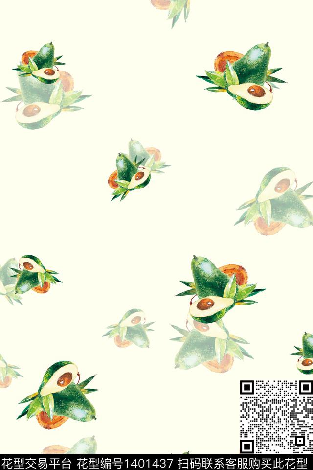 绿植树叶水彩大牌风数码印花华亿平台下载（图片编号: 1401437） - 瓦栏（Walan）