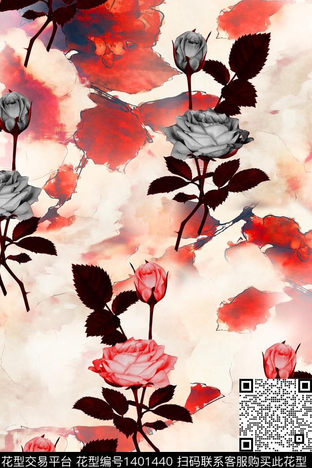 水彩肌理香云纱数码印花华亿平台下载（图片编号: 1401440） - 瓦栏（Walan）