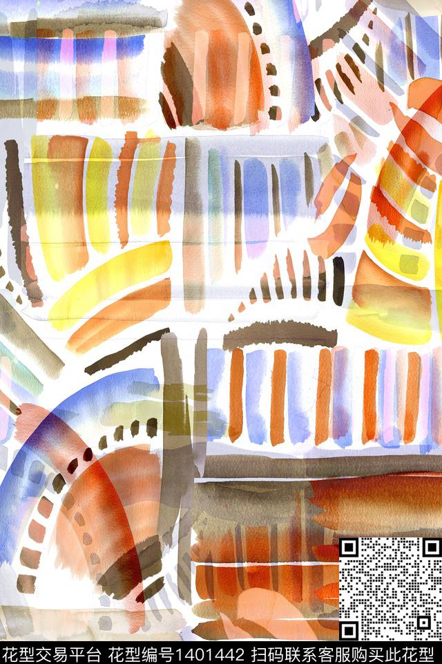 几何定位水彩肌理数码印花华亿平台下载（图片编号: 1401442） - 瓦栏（Walan）