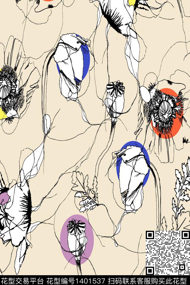 清爽底花卉大牌风年轻女性传统印花华亿平台下载（图片编号: 1401537） - 瓦栏（Walan）