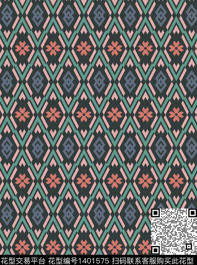 几何几何花卉欧美数码印花华亿平台下载（图片编号: 1401575） - 瓦栏（Walan）