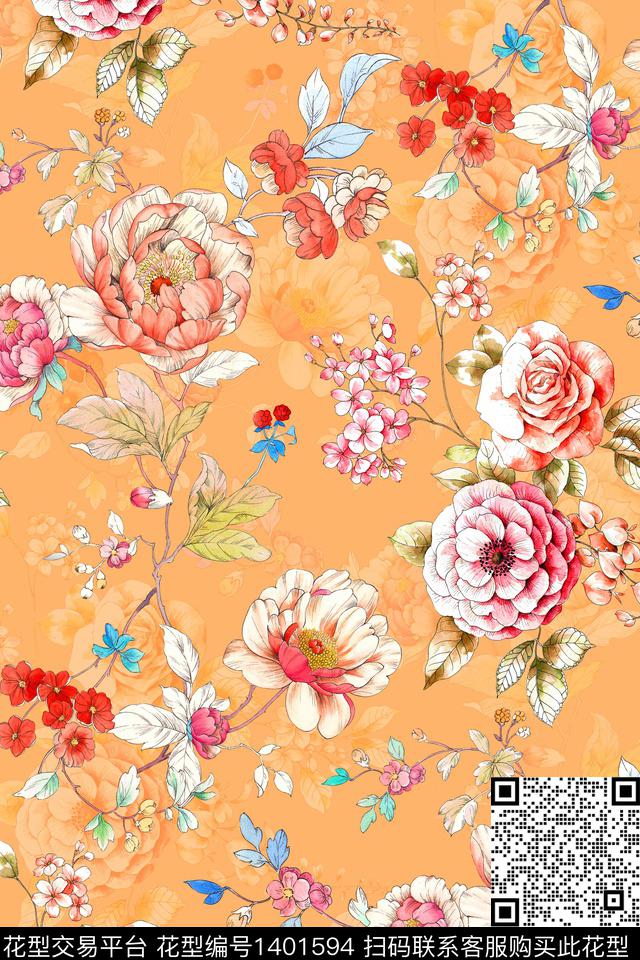 清爽底花卉花卉大牌风数码印花华亿平台下载（图片编号: 1401594） - 瓦栏（Walan）