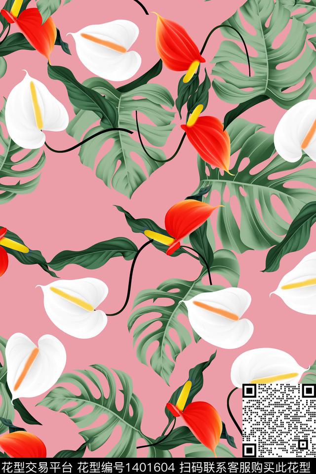 绿植树叶民族风花卉数码印花华亿平台下载（图片编号: 1401604） - 瓦栏（Walan）