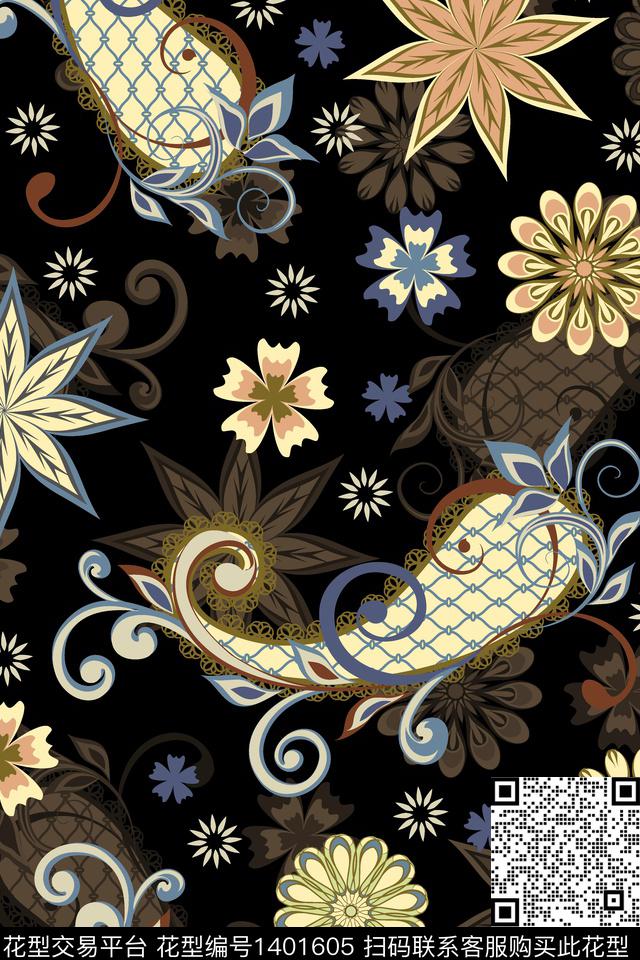 几何佩斯利民族风数码印花华亿平台下载（图片编号: 1401605） - 瓦栏（Walan）