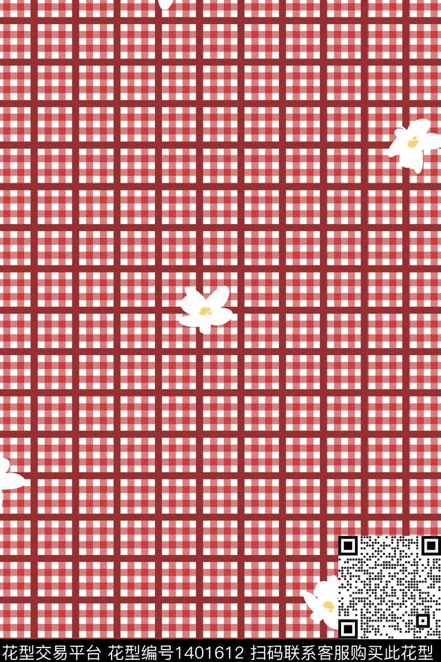 几何格子花卉数码印花华亿平台下载（图片编号: 1401612） - 瓦栏（Walan）