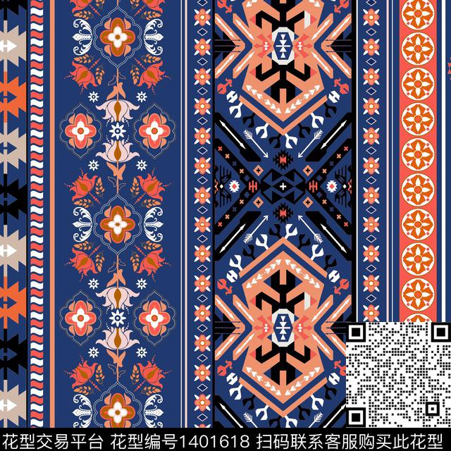 时尚民族风混合拼接数码印花华亿平台下载（图片编号: 1401618） - 瓦栏（Walan）