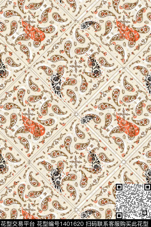 佩斯利民族风大牌风数码印花华亿平台下载（图片编号: 1401620） - 瓦栏（Walan）