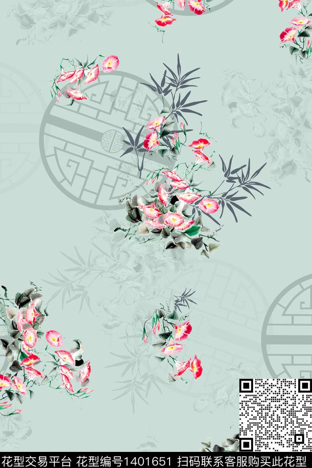 民族风花卉中国风数码印花华亿平台下载（图片编号: 1401651） - 瓦栏（Walan）