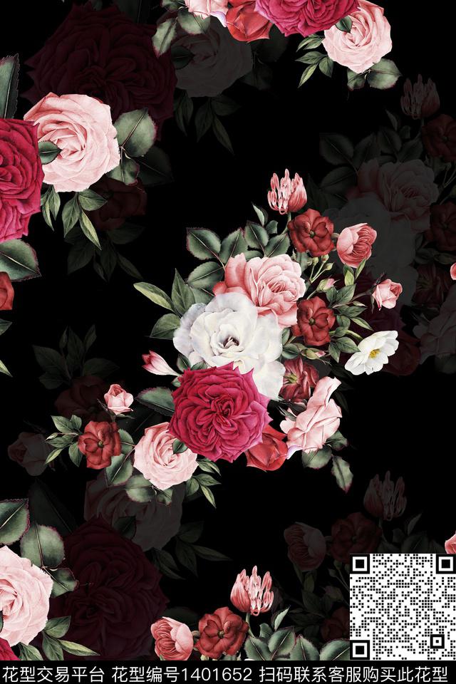 时尚花卉真丝数码印花华亿平台下载（图片编号: 1401652） - 瓦栏（Walan）