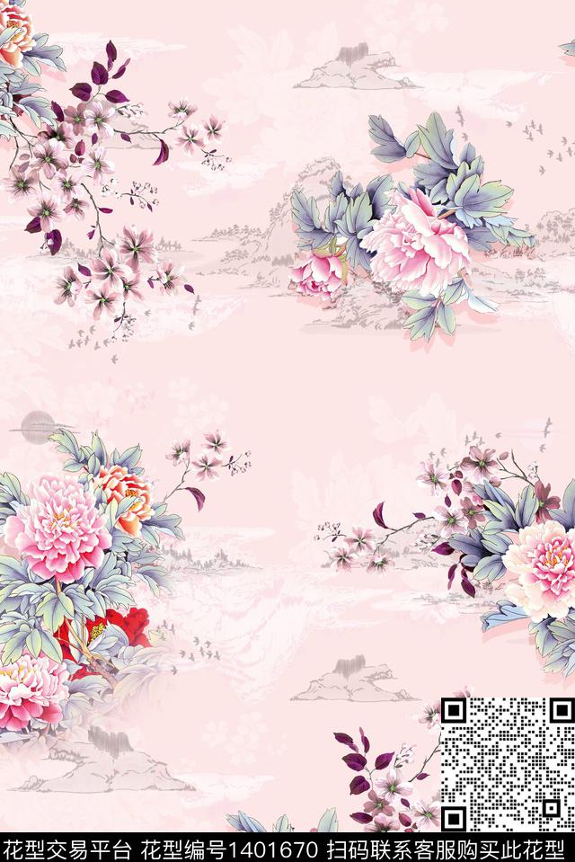 民族风花卉中国风数码印花华亿平台下载（图片编号: 1401670） - 瓦栏（Walan）