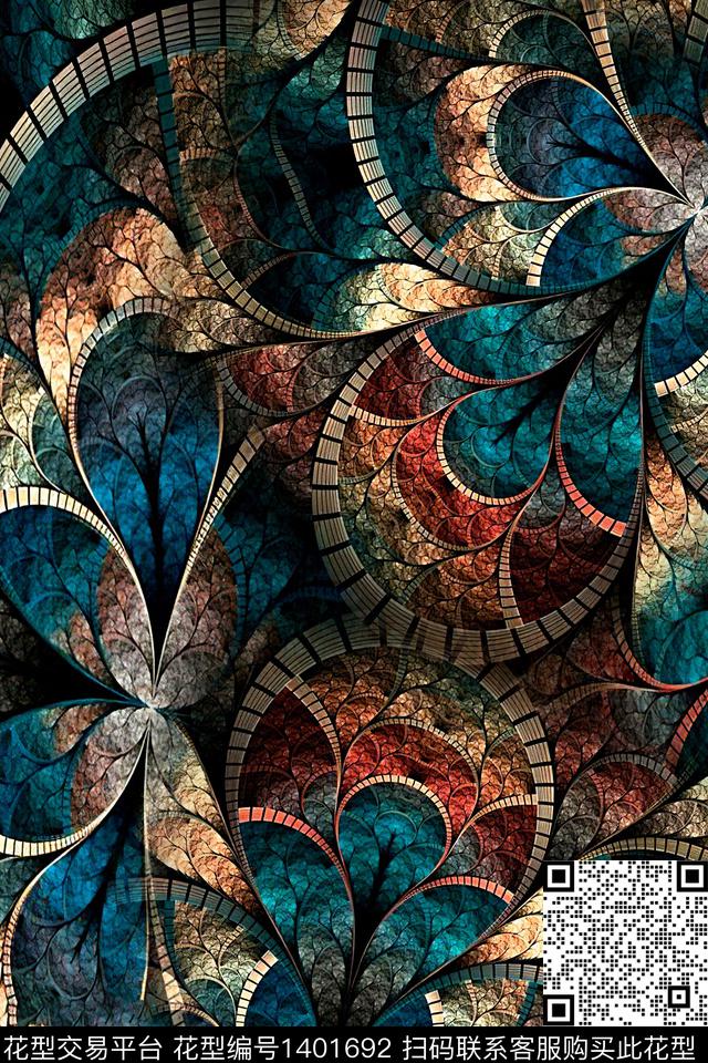 时尚抽象真丝数码印花华亿平台下载（图片编号: 1401692） - 瓦栏（Walan）