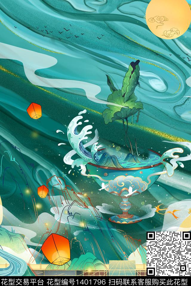 定位花数码华亿平台中国风数码印花华亿平台下载（图片编号: 1401796） - 瓦栏（Walan）