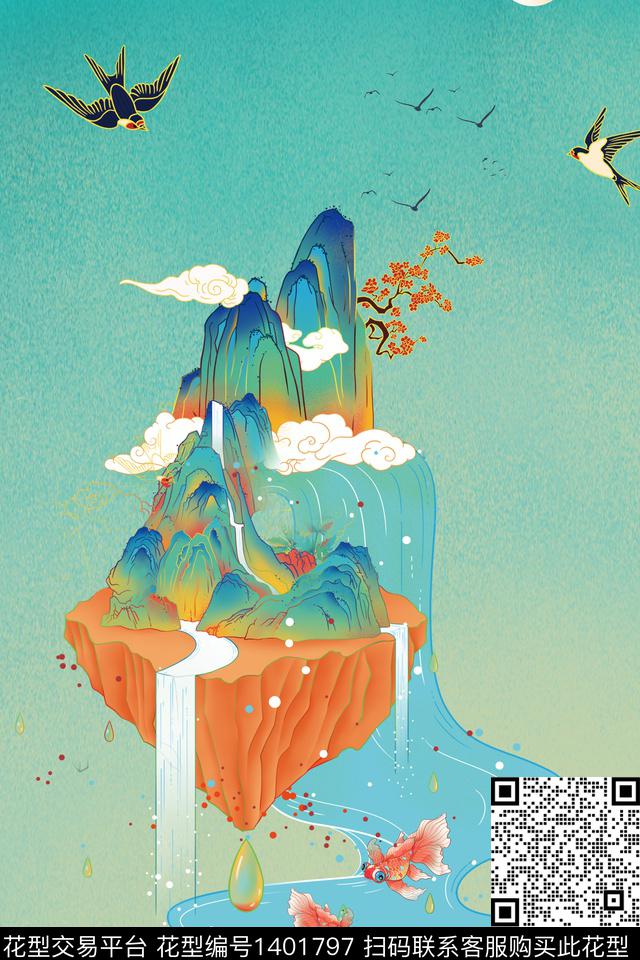 定位花数码华亿平台中国风数码印花华亿平台下载（图片编号: 1401797） - 瓦栏（Walan）