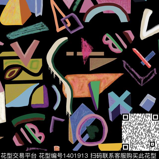 几何大牌风抽象数码印花华亿平台下载（图片编号: 1401913） - 瓦栏（Walan）