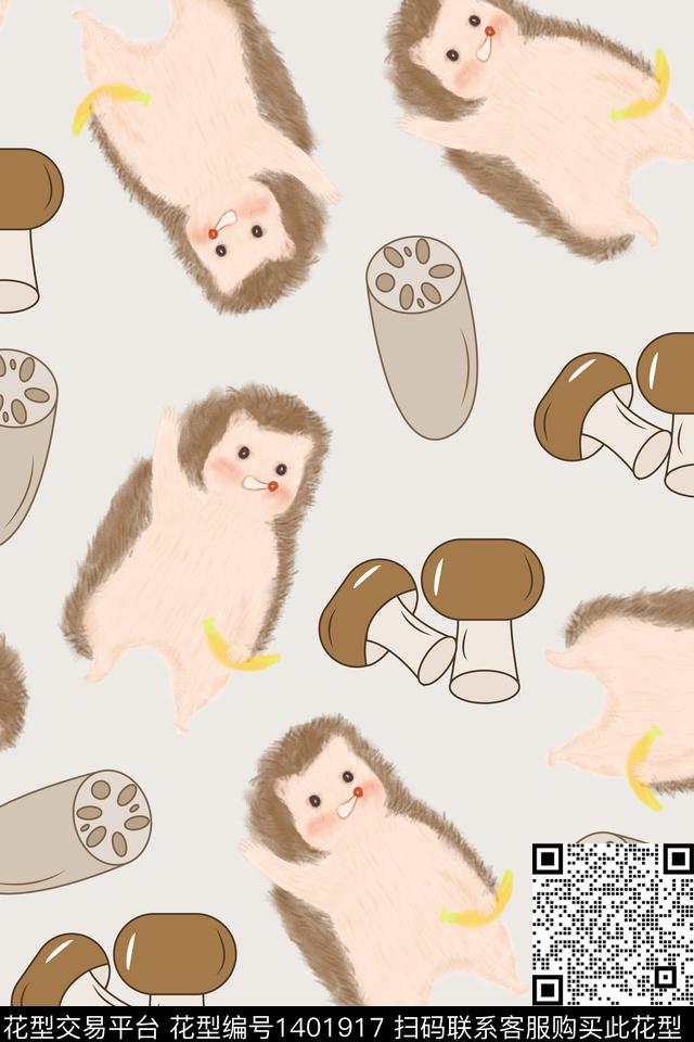 蘑菇可爱手绘数码印花华亿平台下载（图片编号: 1401917） - 瓦栏（Walan）