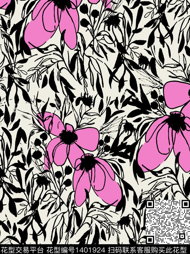 水彩花卉欧美数码印花华亿平台下载（图片编号: 1401924） - 瓦栏（Walan）