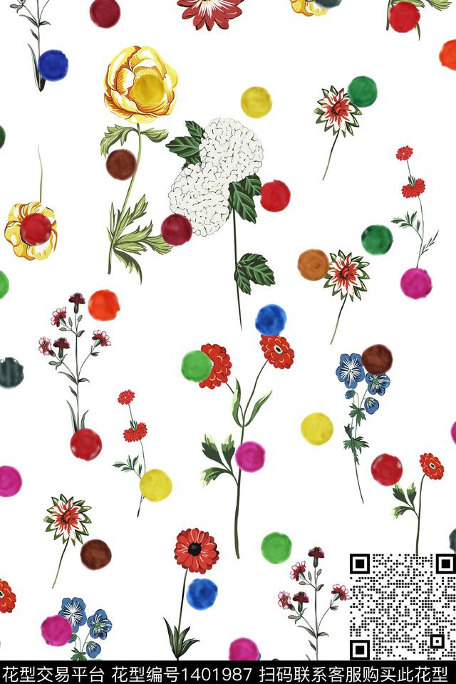 花卉大牌风小清新数码印花华亿平台下载（图片编号: 1401987） - 瓦栏（Walan）