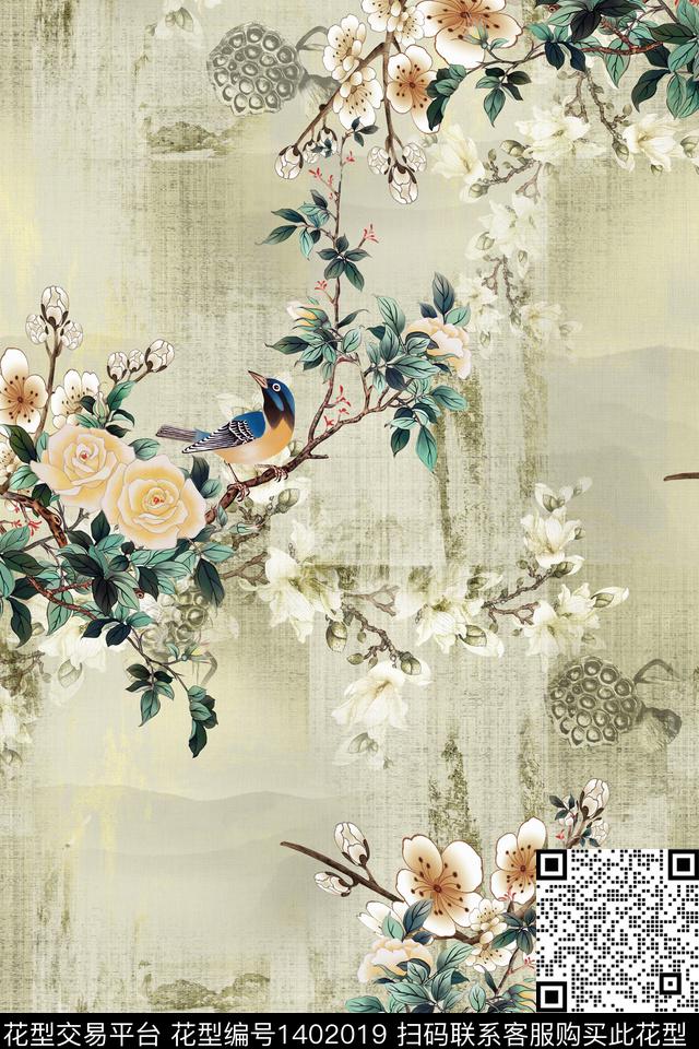 简约中国风棉麻数码印花华亿平台下载（图片编号: 1402019） - 瓦栏（Walan）