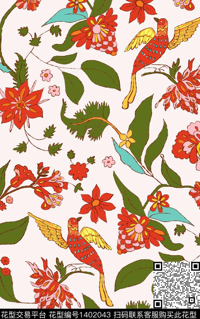 绿植树叶女装民族风传统印花华亿平台下载（图片编号: 1402043） - 瓦栏（Walan）