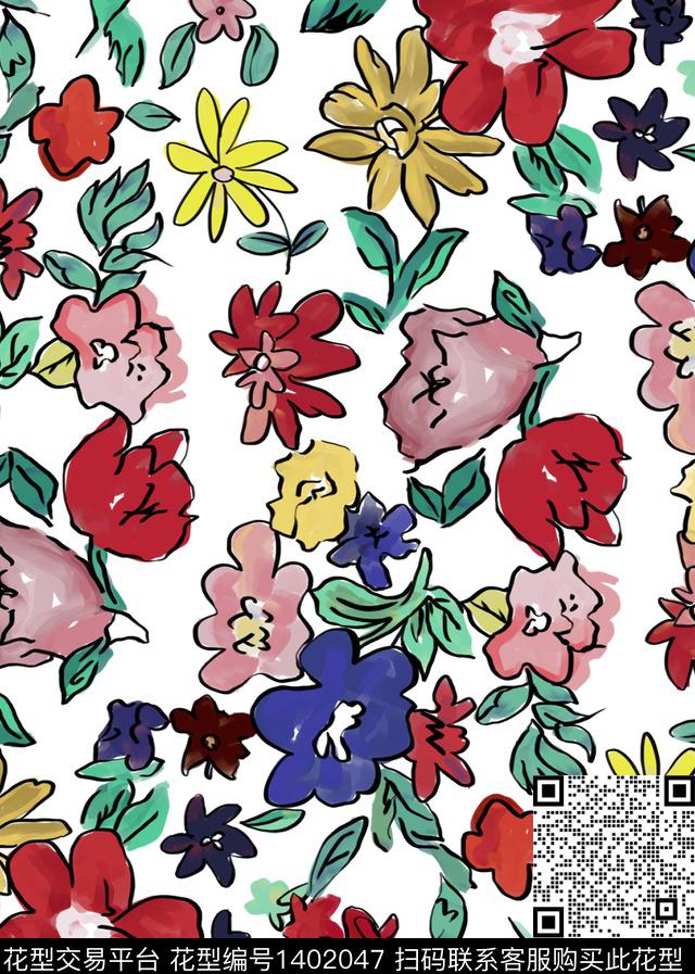 涂鸦女装创意数码印花华亿平台下载（图片编号: 1402047） - 瓦栏（Walan）