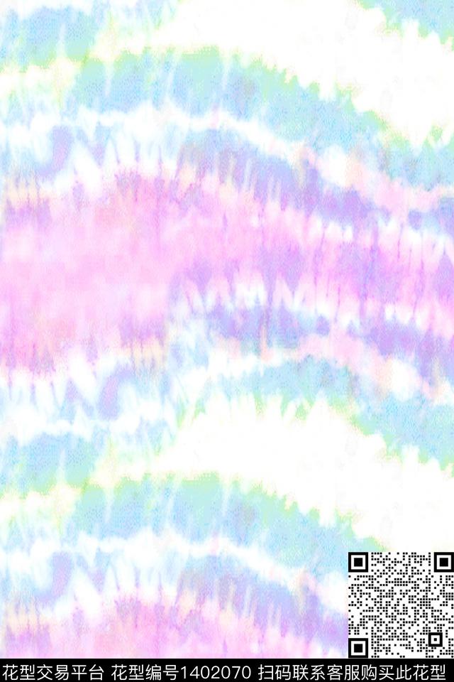 扎染华亿平台抽象花卉大牌风数码印花华亿平台下载（图片编号: 1402070） - 瓦栏（Walan）