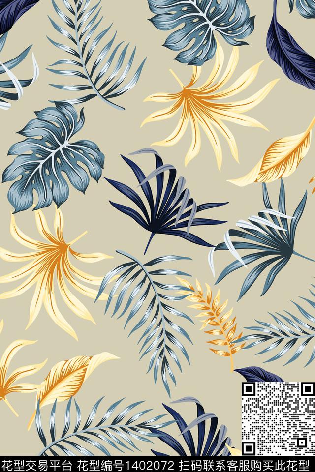 绿植树叶大牌风小清新数码印花华亿平台下载（图片编号: 1402072） - 瓦栏（Walan）