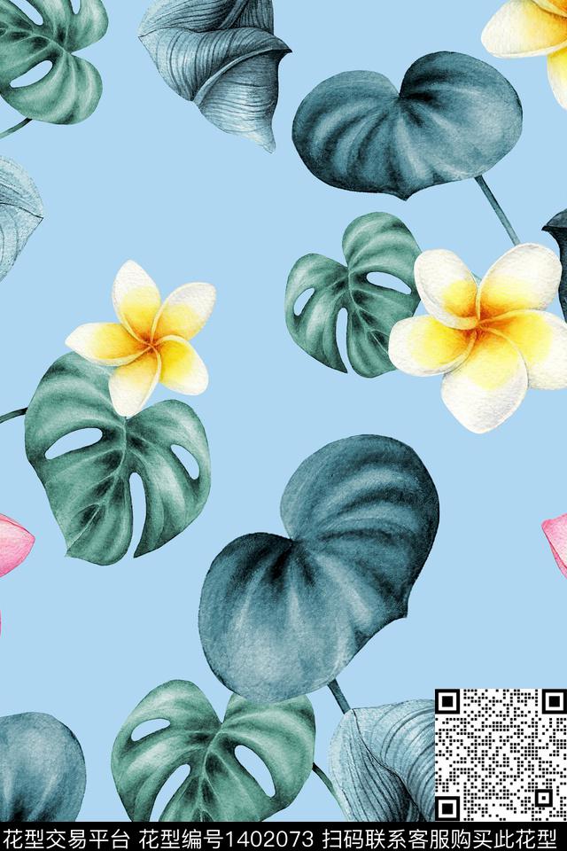 绿植树叶花卉大牌风数码印花华亿平台下载（图片编号: 1402073） - 瓦栏（Walan）