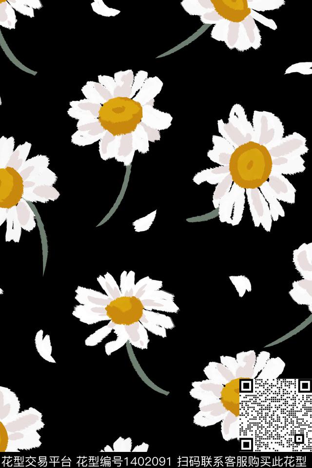 花瓣小清新小雏菊传统印花华亿平台下载（图片编号: 1402091） - 瓦栏（Walan）