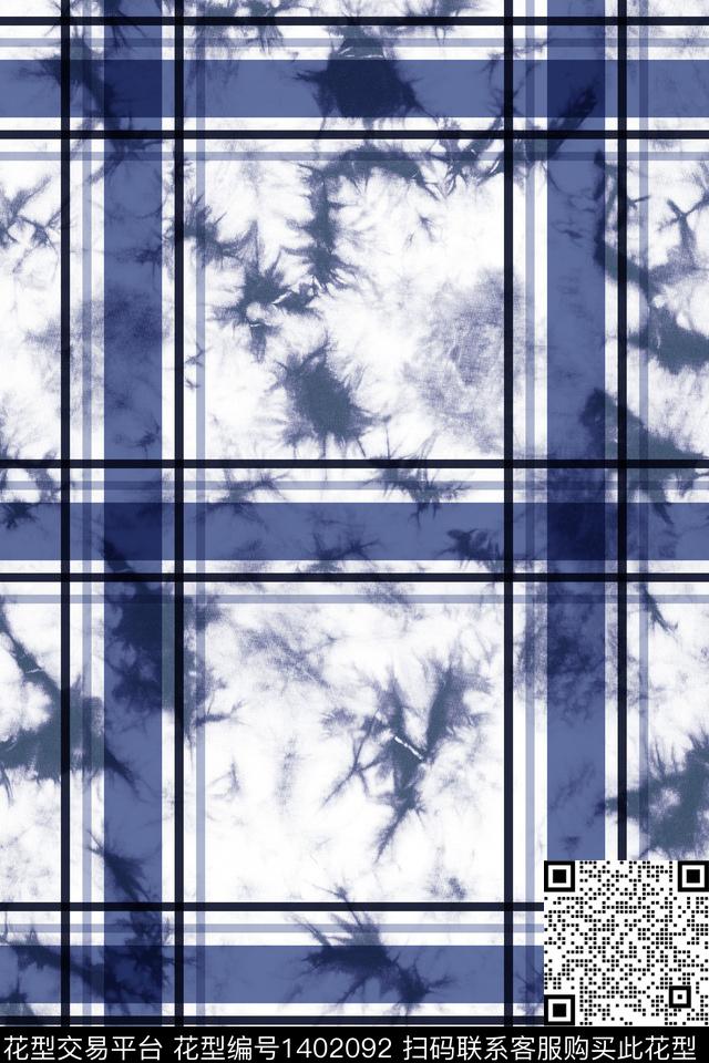 蓝色写意扎染华亿平台传统印花华亿平台下载（图片编号: 1402092） - 瓦栏（Walan）