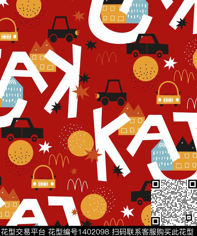字母小汽车几何传统印花华亿平台下载（图片编号: 1402098） - 瓦栏（Walan）