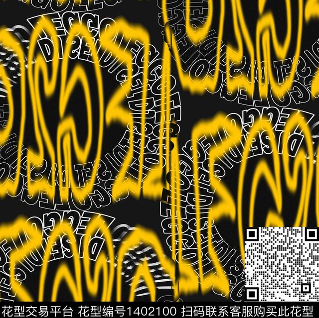 字母霓虹几何数码印花华亿平台下载（图片编号: 1402100） - 瓦栏（Walan）