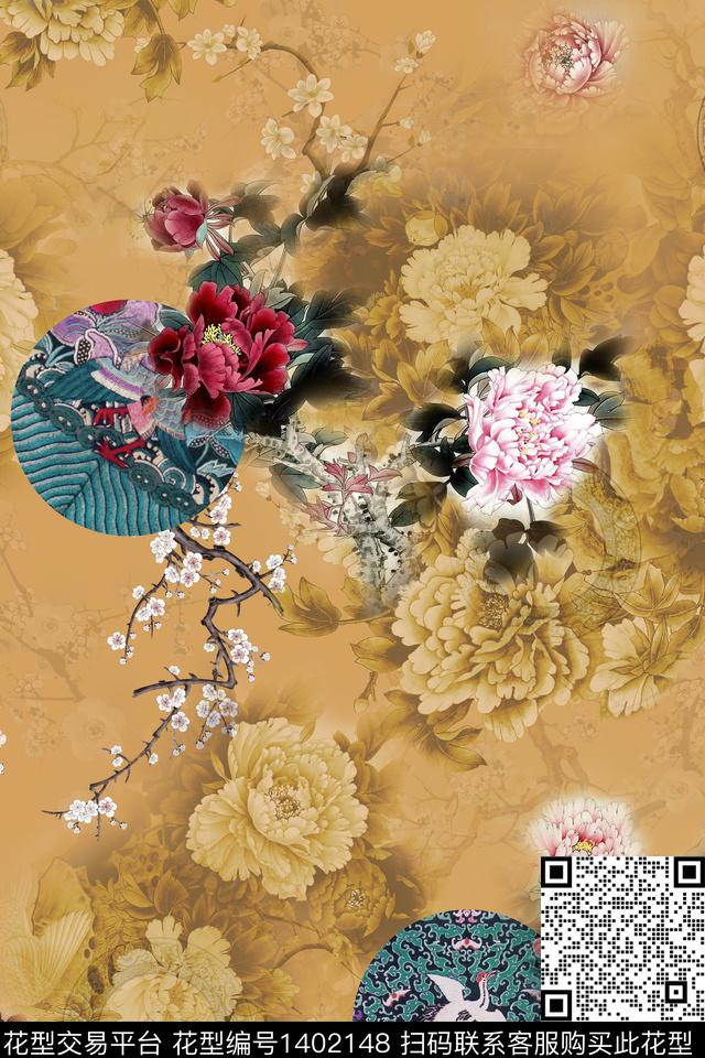 花卉香云纱真丝数码印花华亿平台下载（图片编号: 1402148） - 瓦栏（Walan）