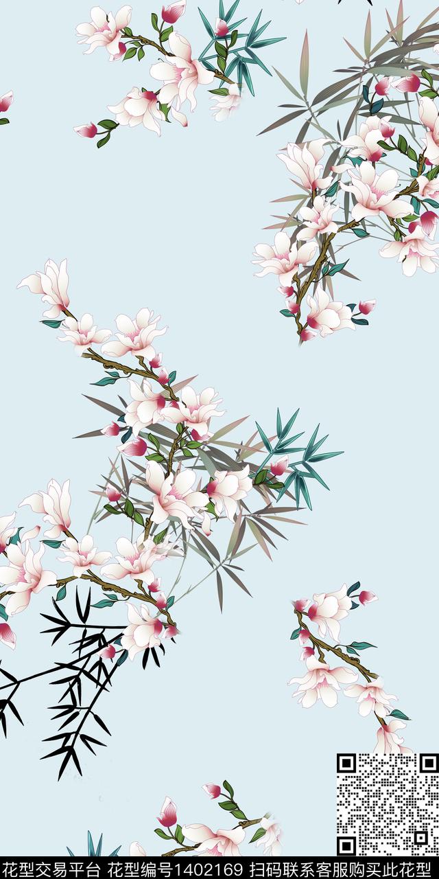 花卉旗袍真丝数码印花华亿平台下载（图片编号: 1402169） - 瓦栏（Walan）