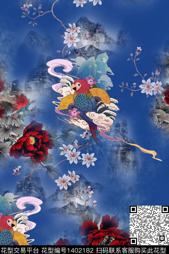花卉香云纱真丝数码印花华亿平台下载（图片编号: 1402182） - 瓦栏（Walan）