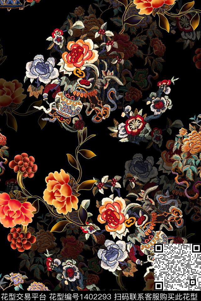 时尚香云纱中国风数码印花华亿平台下载（图片编号: 1402293） - 瓦栏（Walan）