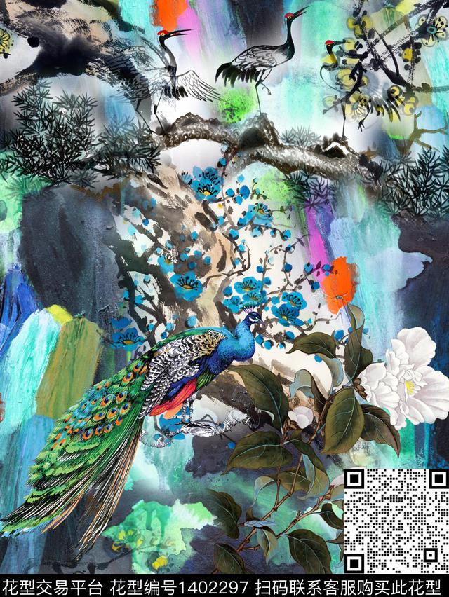 梅花孔雀中老年数码印花华亿平台下载（图片编号: 1402297） - 瓦栏（Walan）