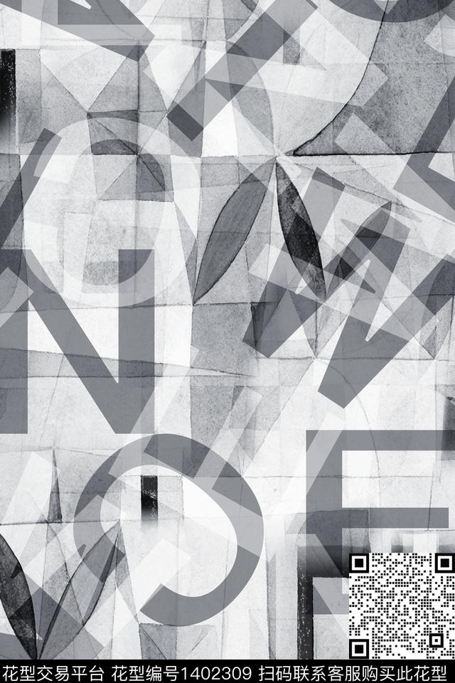 几何字母男装数码印花华亿平台下载（图片编号: 1402309） - 瓦栏（Walan）