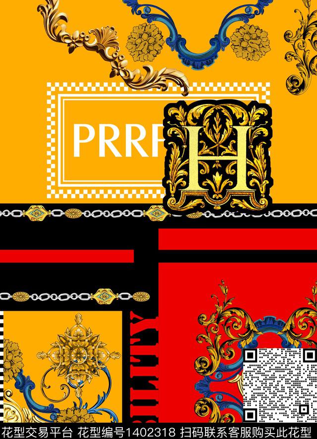 定位花几何大牌风数码印花华亿平台下载（图片编号: 1402318） - 瓦栏（Walan）