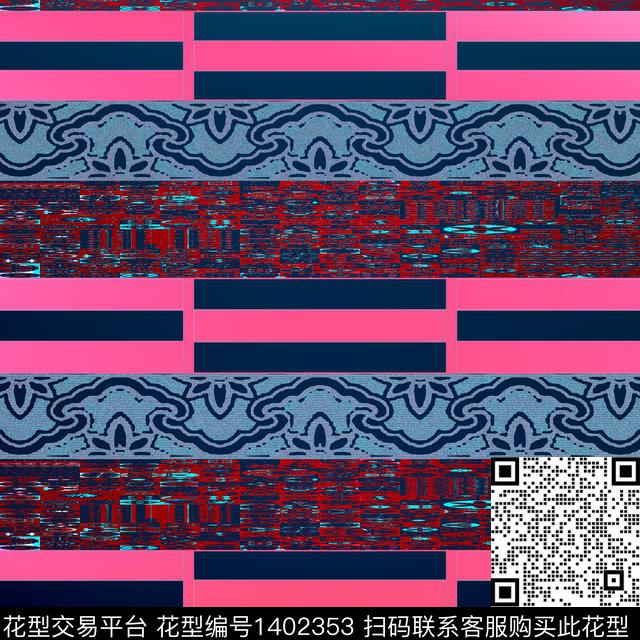 格子民族风抽象数码印花华亿平台下载（图片编号: 1402353） - 瓦栏（Walan）