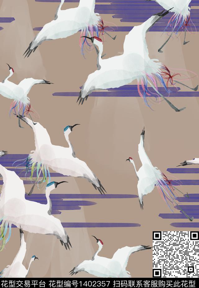 趋势华亿平台仙鹤祥云数码印花华亿平台下载（图片编号: 1402357） - 瓦栏（Walan）