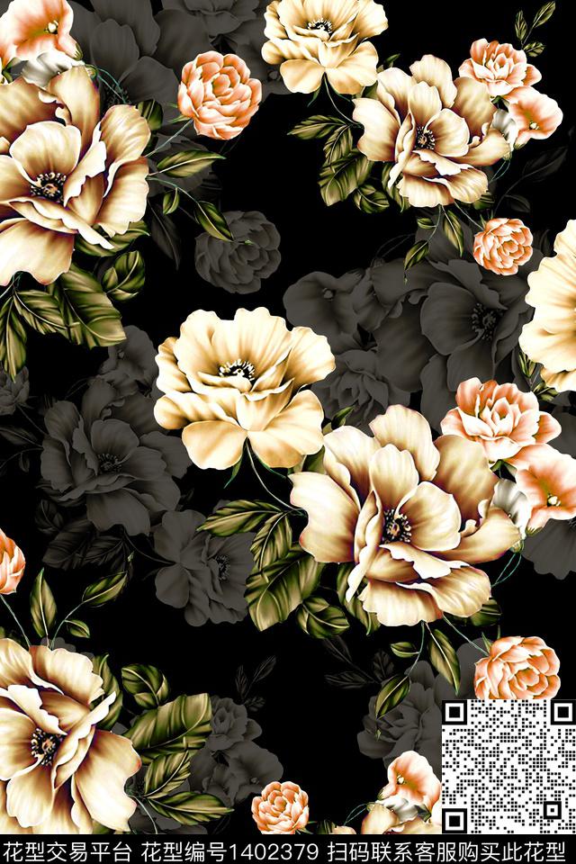 绿植树叶香云纱大牌风传统印花华亿平台下载（图片编号: 1402379） - 瓦栏（Walan）