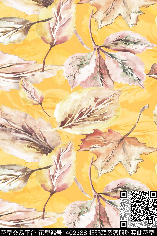 绿植树叶扎染华亿平台抽象花卉数码印花华亿平台下载（图片编号: 1402388） - 瓦栏（Walan）