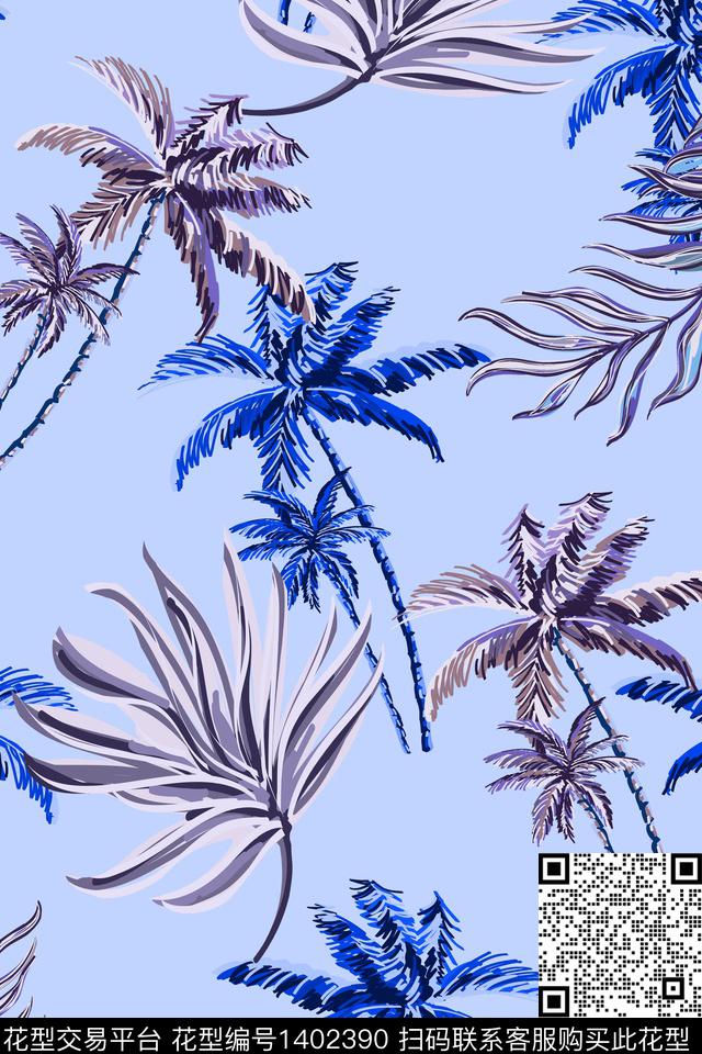 绿植树叶花卉大牌风数码印花华亿平台下载（图片编号: 1402390） - 瓦栏（Walan）