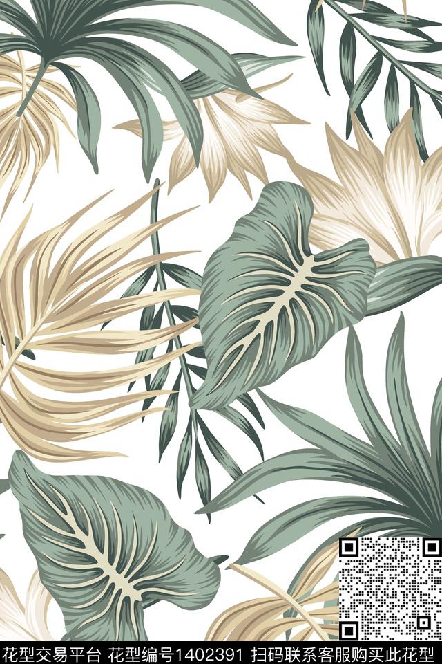 绿植树叶花卉大牌风数码印花华亿平台下载（图片编号: 1402391） - 瓦栏（Walan）