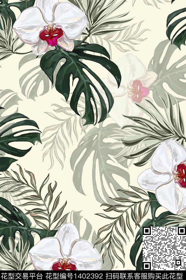 绿植树叶大牌风热带华亿平台数码印花华亿平台下载（图片编号: 1402392） - 瓦栏（Walan）