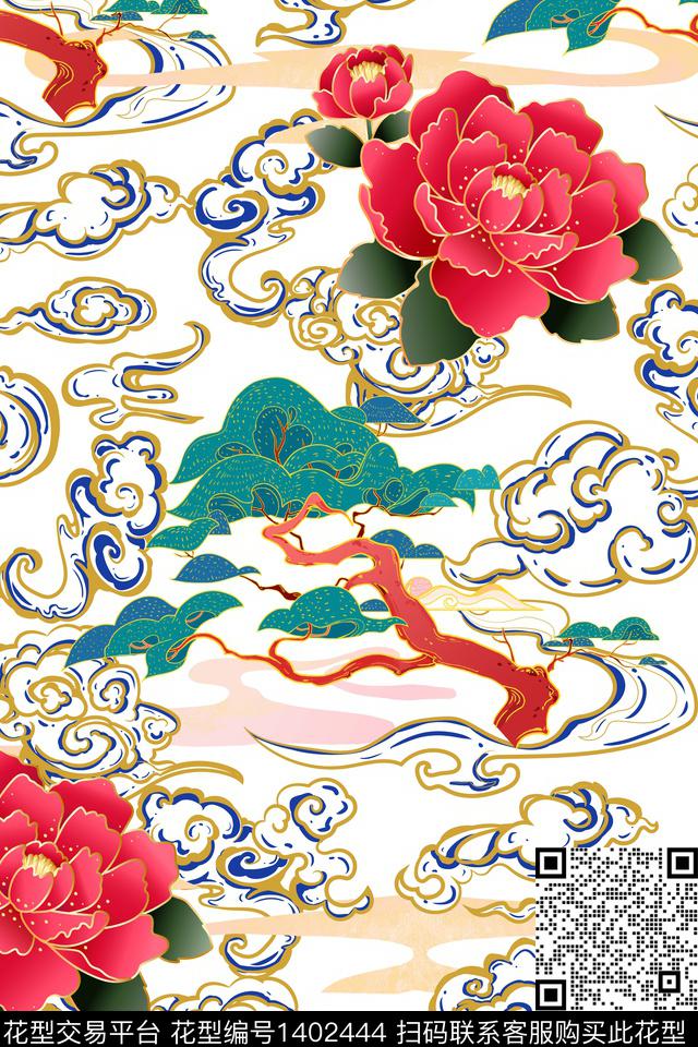 祥云国潮中国风数码印花华亿平台下载（图片编号: 1402444） - 瓦栏（Walan）