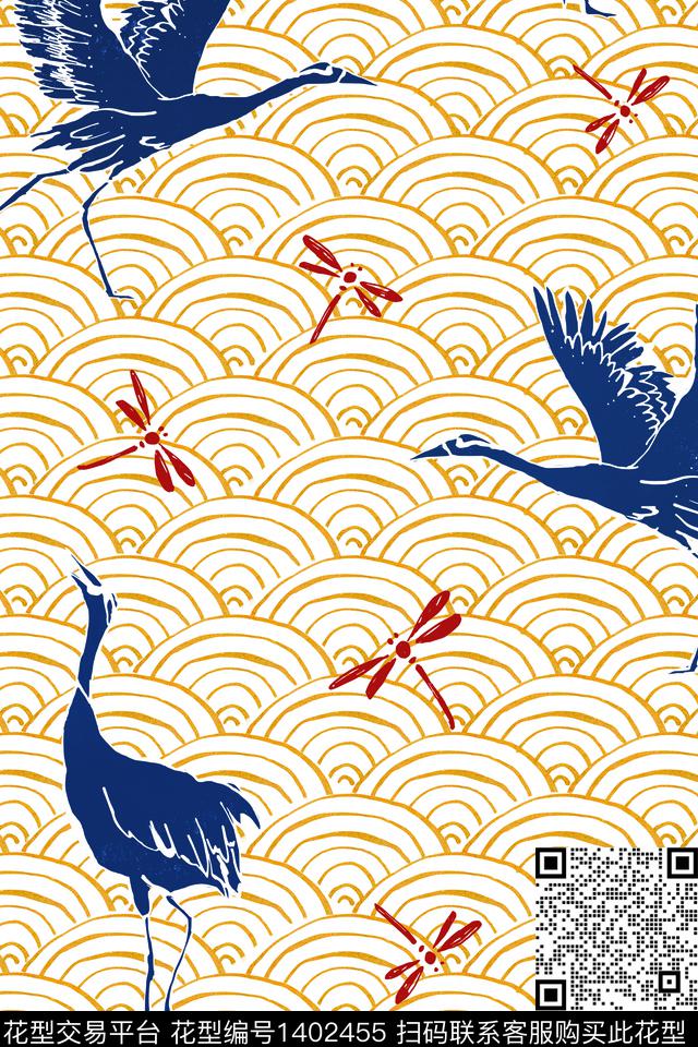 仙鹤民族风古典花纹数码印花华亿平台下载（图片编号: 1402455） - 瓦栏（Walan）